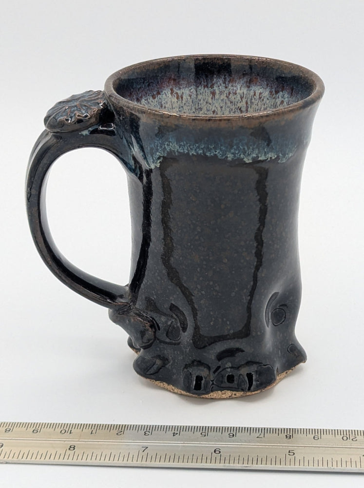 Small Artisan Handcrafted Coffee Mug with Unique Embossed Details and Rich Glaze