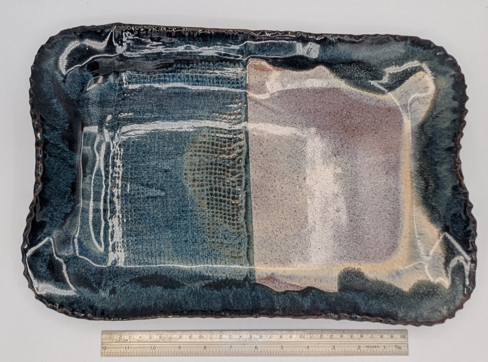 Bold Artisan Rectangular Serving Platter with Dual Glaze & Textured Detail