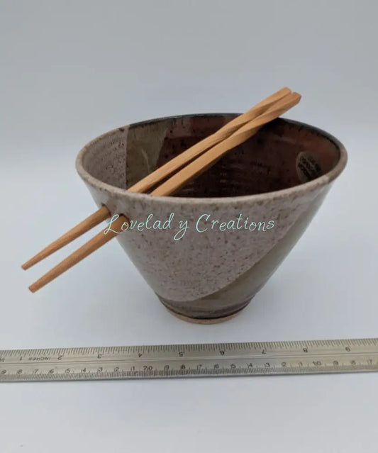 Artisan Ceramic Rice Bowl with Chopstick Rests and Earthy Tones Bowl