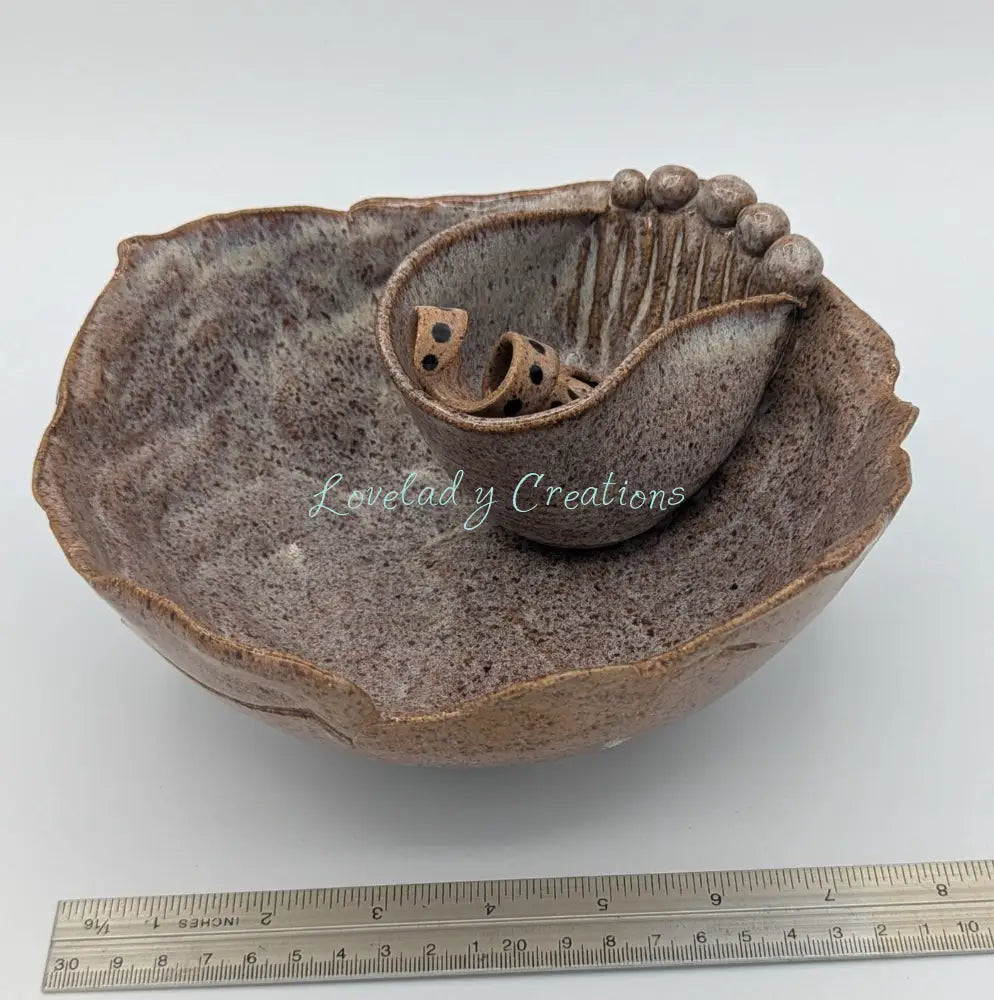 Artisan Ceramic Small Chip & Dip Server - Seashell/Leaf Inspired Design Chip and Dip