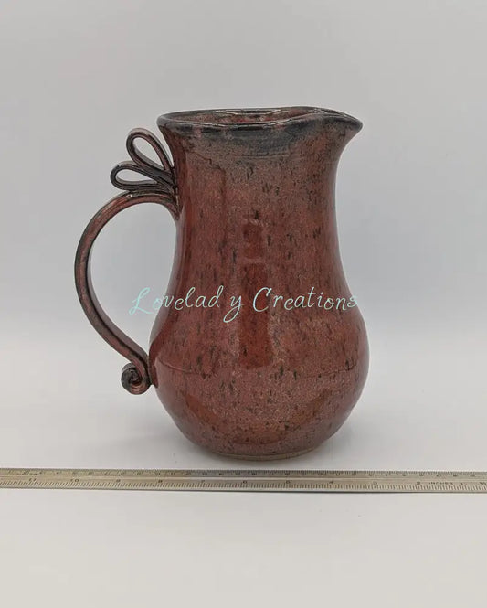 Artisan Handcrafted Pitcher with Decorative Handle in Rich Rust Glaze Pitcher