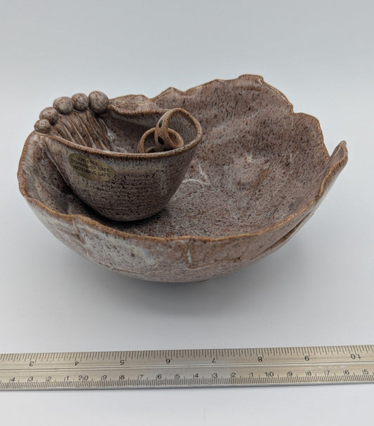 Artisan Ceramic Small Chip & Dip Server - Seashell/Leaf Inspired Design