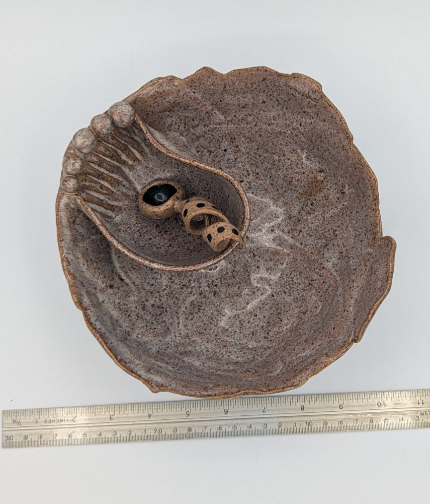 Artisan Ceramic Small Chip & Dip Server - Seashell/Leaf Inspired Design