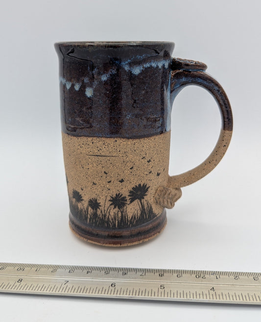 Enchanted Meadow Ceramic Mug with Botanical Silhouette and Rustic Charm