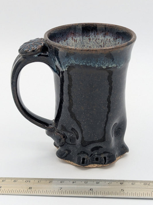 Small Artisan Handcrafted Coffee Mug with Unique Embossed Details and Rich Glaze
