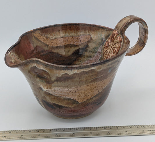 Artisan Handcrafted Batter Bowl with Abstract Glaze & Embossed Detail