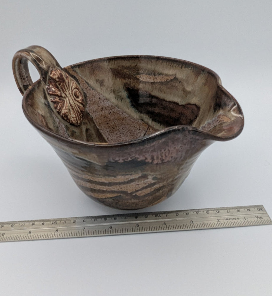 Artisan Handcrafted Batter Bowl with Abstract Glaze & Embossed Detail