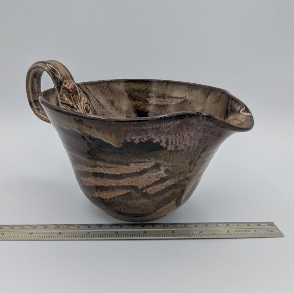 Artisan Handcrafted Batter Bowl with Abstract Glaze & Embossed Detail