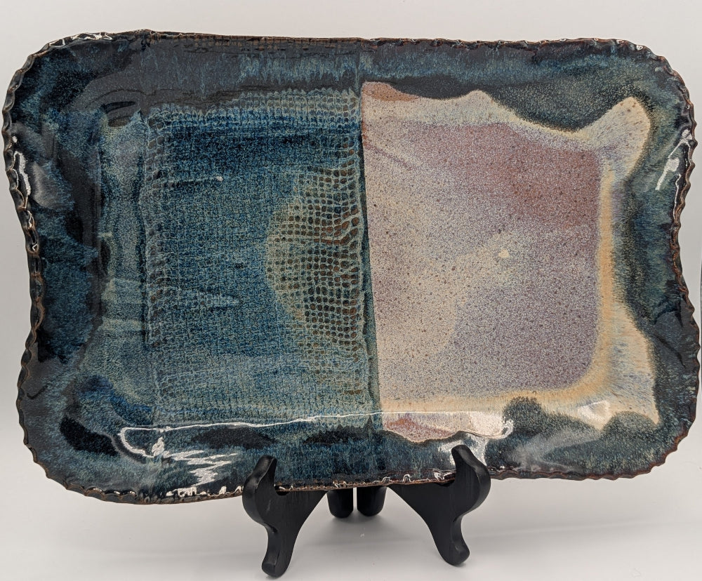 Bold Artisan Rectangular Serving Platter with Dual Glaze & Textured Detail
