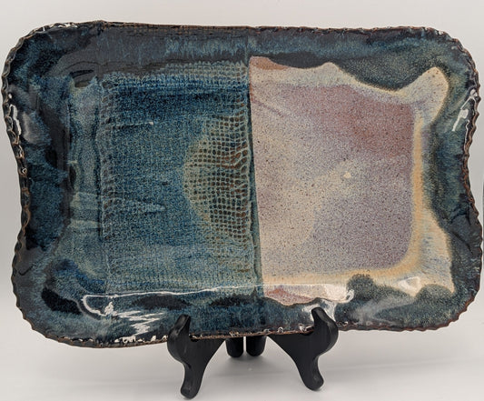 Bold Artisan Rectangular Serving Platter with Dual Glaze & Textured Detail
