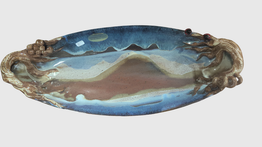 Large tree handled boat platter with lady bugs