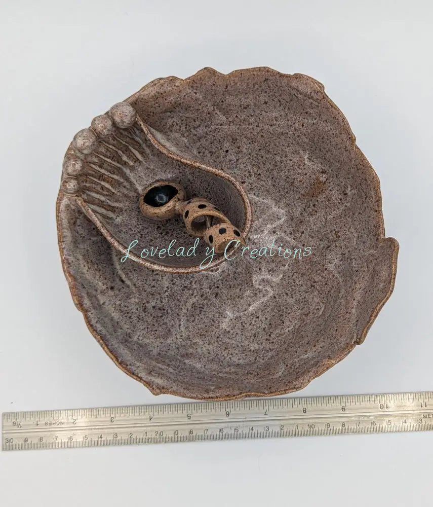 Artisan Ceramic Small Chip & Dip Server - Seashell/Leaf Inspired Design Chip and Dip