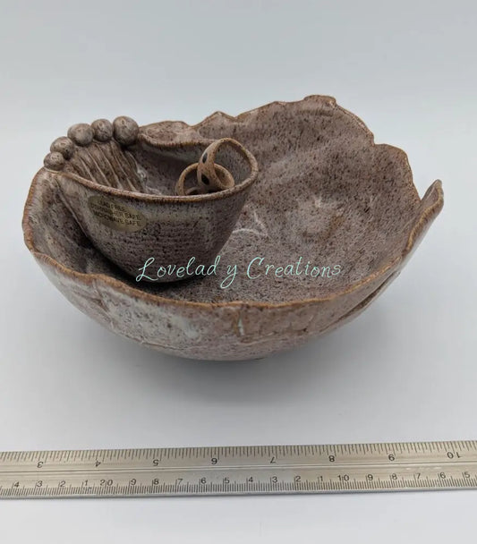 Artisan Ceramic Small Chip & Dip Server - Seashell/Leaf Inspired Design Chip and Dip