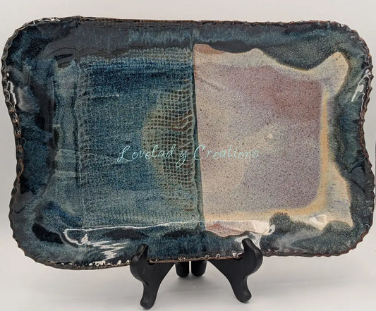 Bold Artisan Rectangular Serving Platter with Dual Glaze & Textured Detail Platter