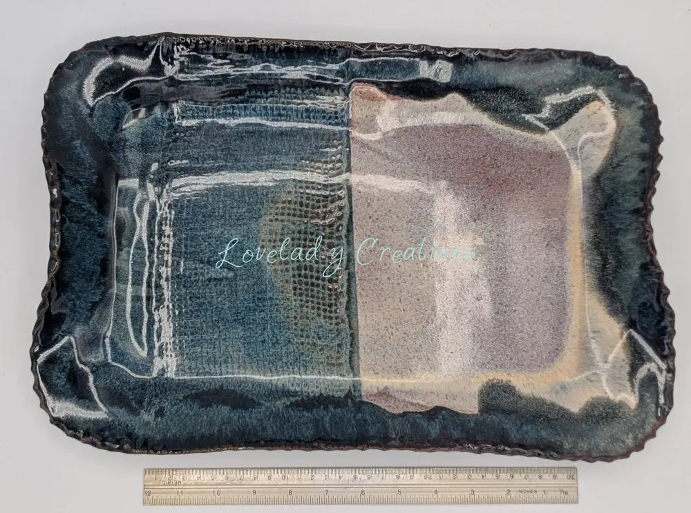 Bold Artisan Rectangular Serving Platter with Dual Glaze & Textured Detail Platter