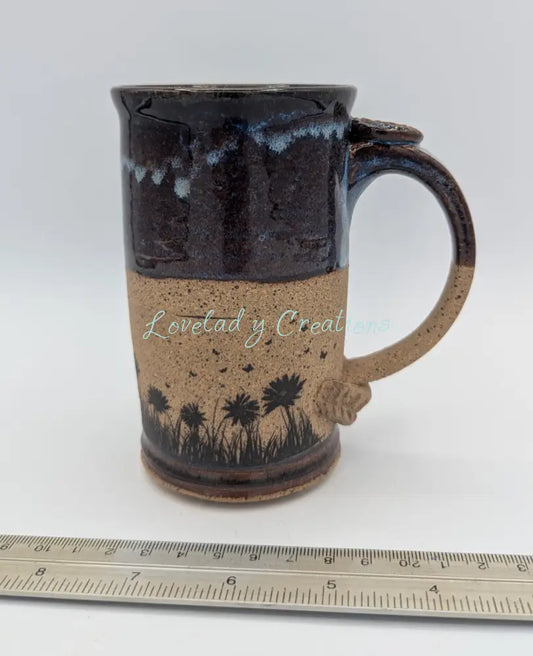 Enchanted Meadow Ceramic Mug with Botanical Silhouette and Rustic Charm Mugs