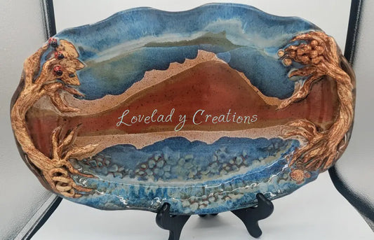 Handcrafted ’Beautiful Day in the Mountains’ Scenic Serving Platter Platter