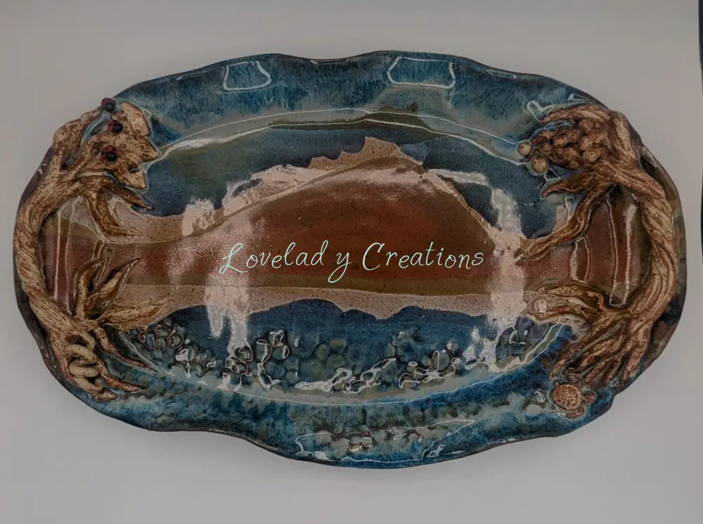 Handcrafted ’Beautiful Day in the Mountains’ Scenic Serving Platter Platter