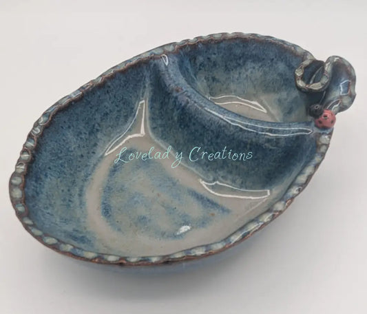 Handcrafted ’Garden Delight’ Chip & Dip Bowl Blue Chip and Dip