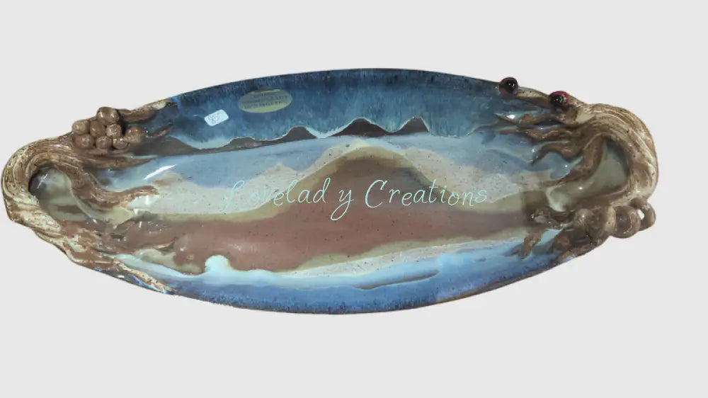 Large tree handled boat platter with lady bugs