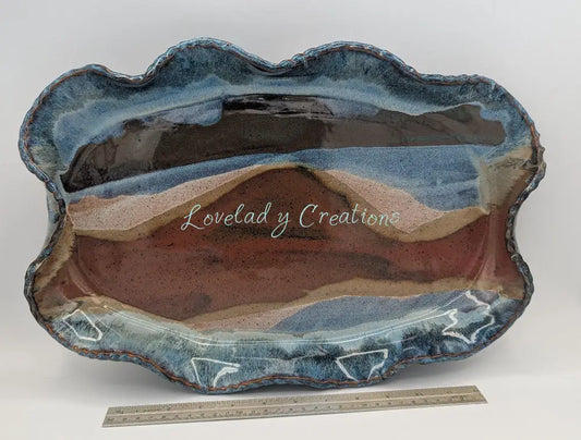 Stunning Handcrafted Ceramic Platter - Abstract Landscape Design Platter
