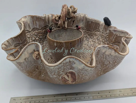 Whimsical Ceramic Chip & Dip Server with Nature-Inspired Accents Chip and Dip