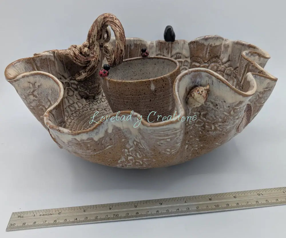Whimsical Ceramic Chip & Dip Server with Nature-Inspired Accents Chip and Dip